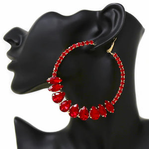 Red Jeweled Hoop Earrings